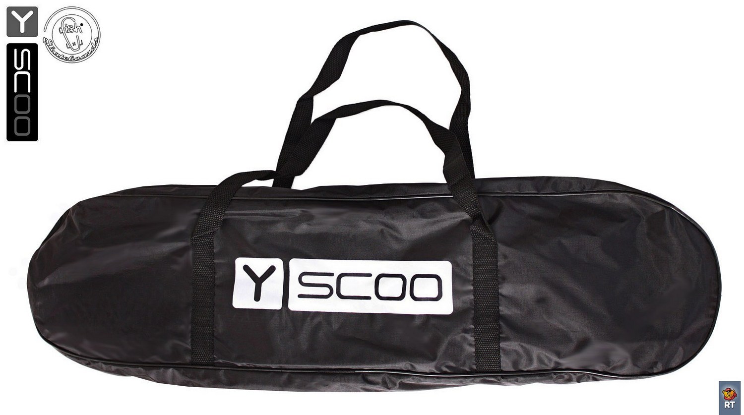 Скейтборд пластиковый Y-Scoo Longboard Shark 409-B с ручкой и сумкой, черно-оранжевый  